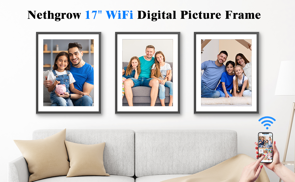 17Inch 32GB Digital Picture Frame, Dual WiFi Auto Rotate