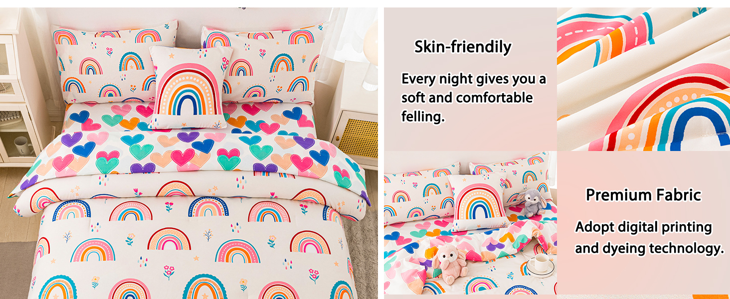 ASKOTU 6 Pcs Rainbow Girls Full Szie Comforter Sets