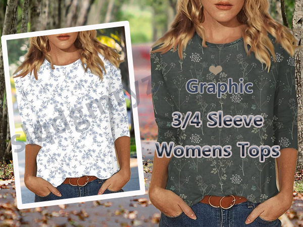 Amazon.com: 3/4 Sleeve Tops for Women Crew Neck Cute Striped