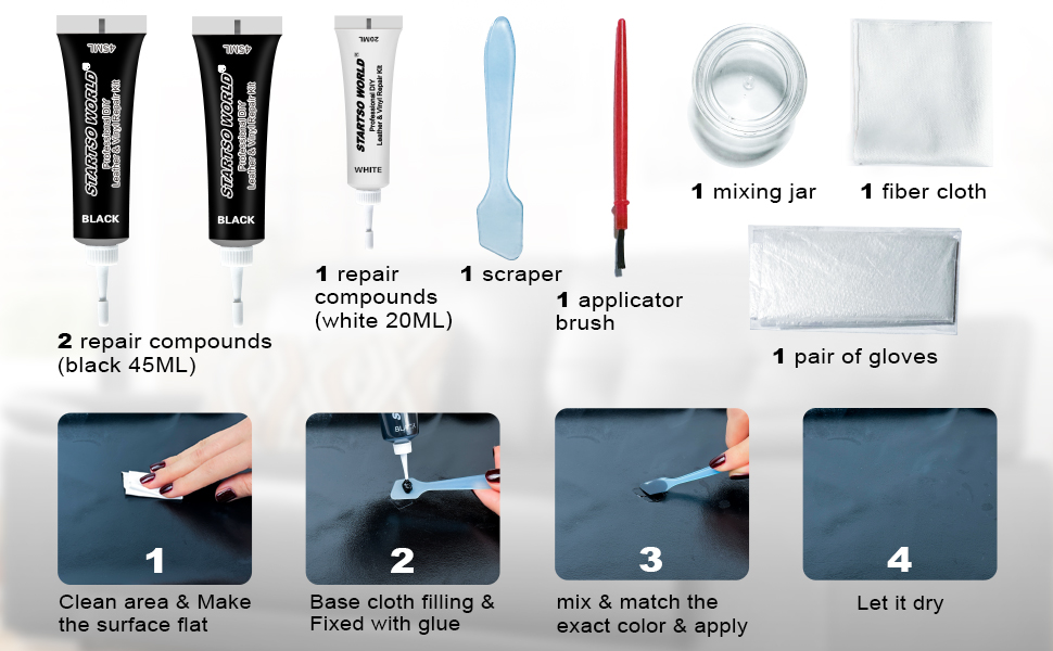 STARTSO WORLD Black Leather Repair Kit for Couches
