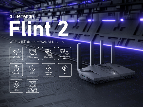 GL.iNet GL-MT6000(Flint 2) WiFi ルーター Wi-Fi 6 AX6000 High-Performance Home Router with Blazing