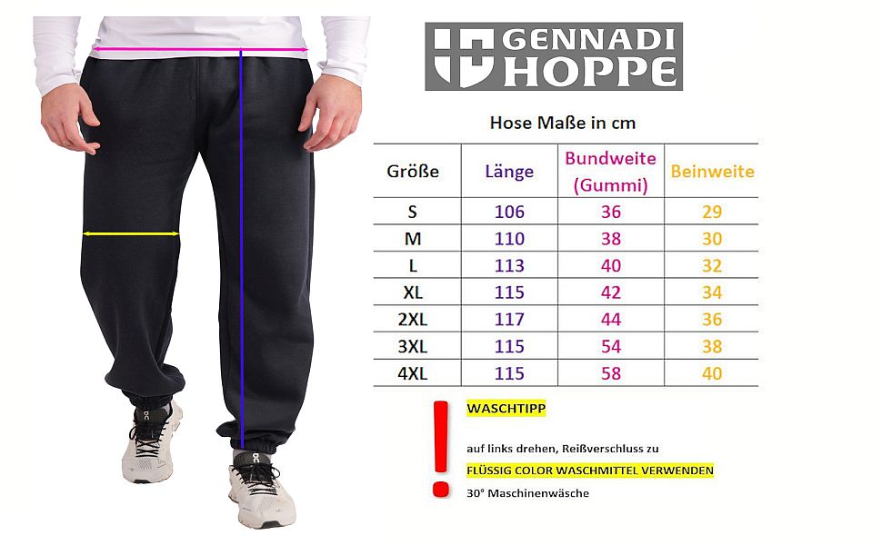 Maße der Herren-Trainingshose von Gennadi Hoppe