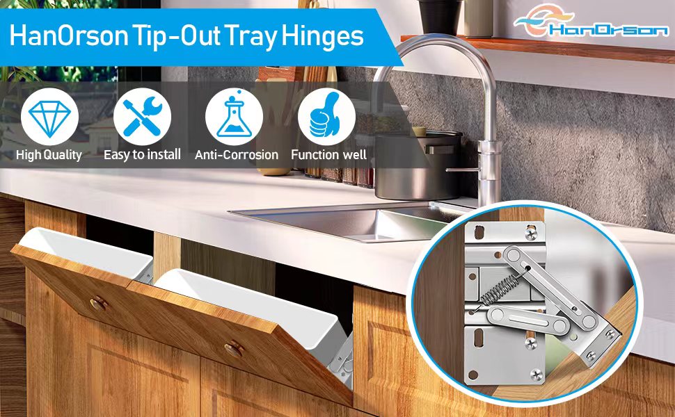 HanOrson 4 Pack TipOut Tray Hinges, Self Closing Standard Sink Hinges