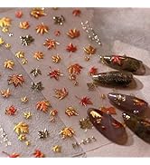 Maple Leaf Nail Stickers Fall Nail Art Decals with Design 5D Embossed Self Adhesive Autumn Leaf N...