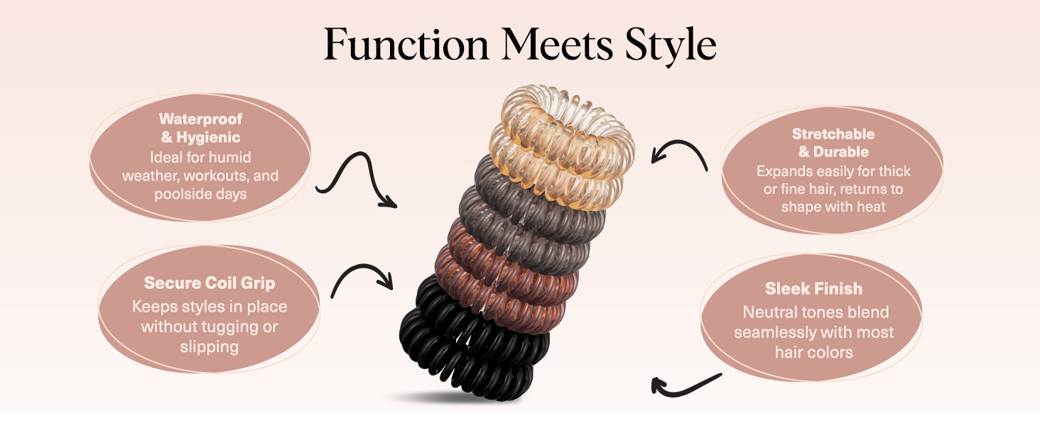 Kitsch Spiral Hair Ties for Women Waterproof Ponytail Holders for Teens