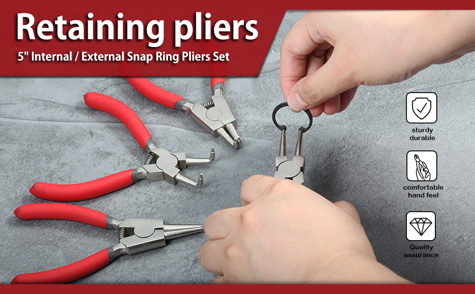 LEONTOOL Internal Snap Ring Pliers 5Inch Circlip Pliers with Straight Jaw Lock Ring Pliers