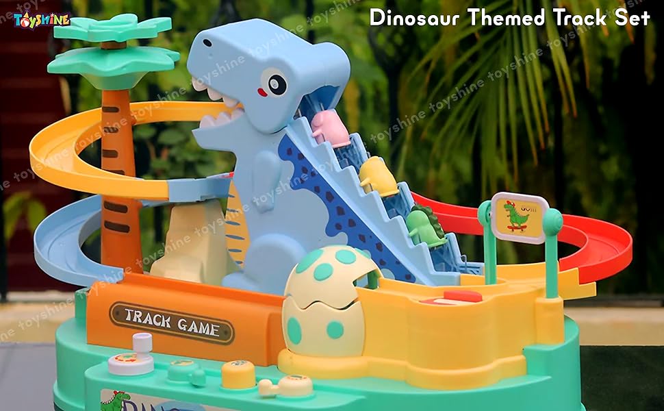 Toyshine Dinosaur Themed Track Set with Large Sliding Obstacle Course Adventure Toy