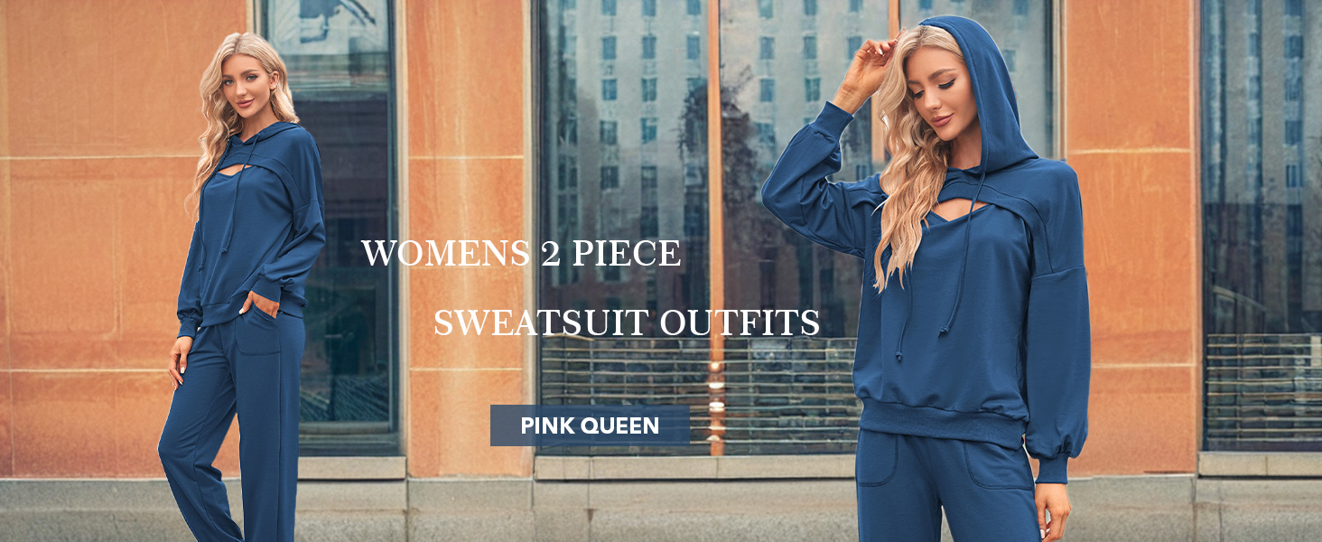 pink queen casual loose hoodie sweatsuits 2 piece athletic tracksuit