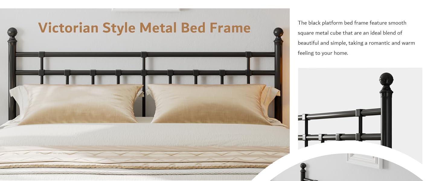 iPormis King Metal Bed Frame with Vintage Headboard and