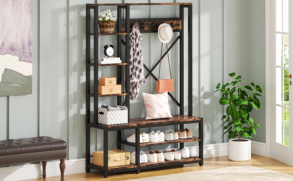 Tribesigns Hall Tree Coat Rack 4in1 Coat and Shoe Rack