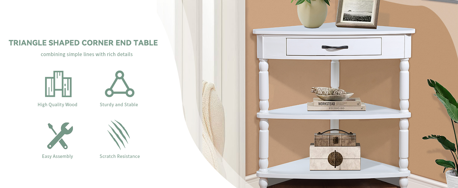 LKTART 33.86'' Corner Table, 3 Tier Storage Space with