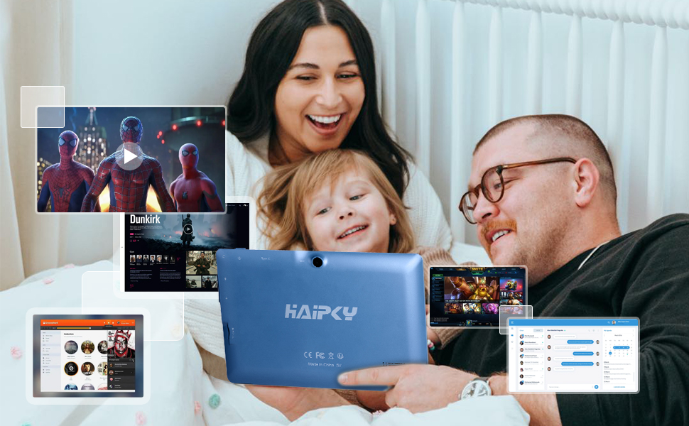 a family is playing with a tablet computer.