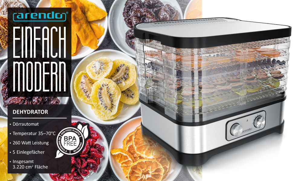 Dörrautomat mit Temperaturregler - Edelstahl Dörrgerät für Lebensmittel Fleisch Früchte Gemüse