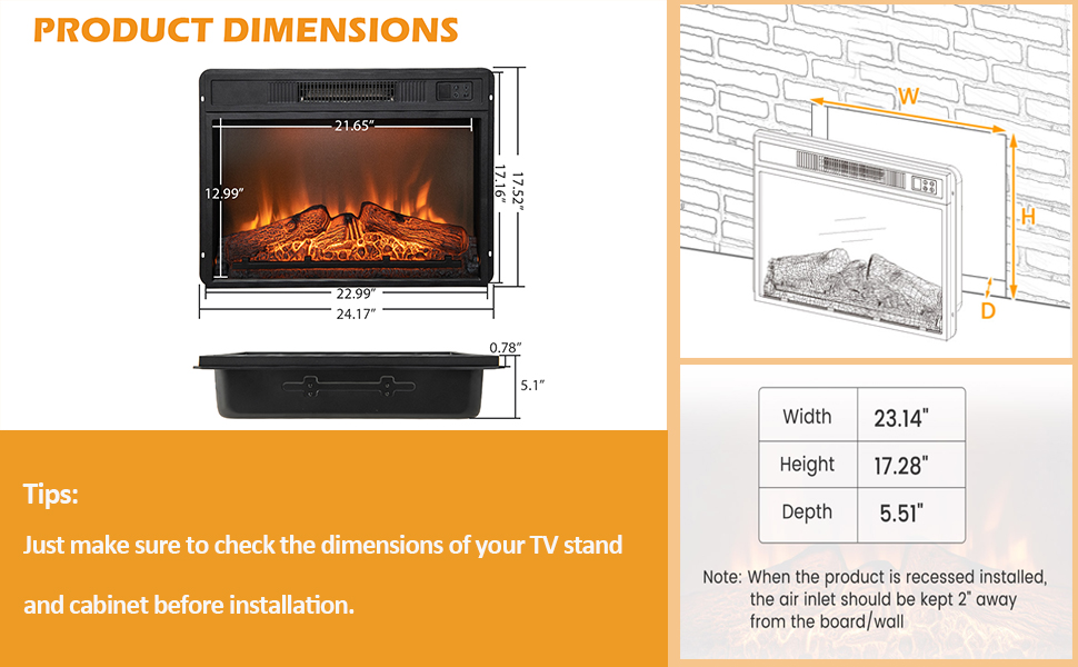 recessed electric fireplace heater