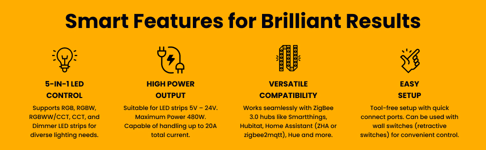 ZigBee LED Strip Controller Compatible with Home Assistant, Hubitat, Philips Hue