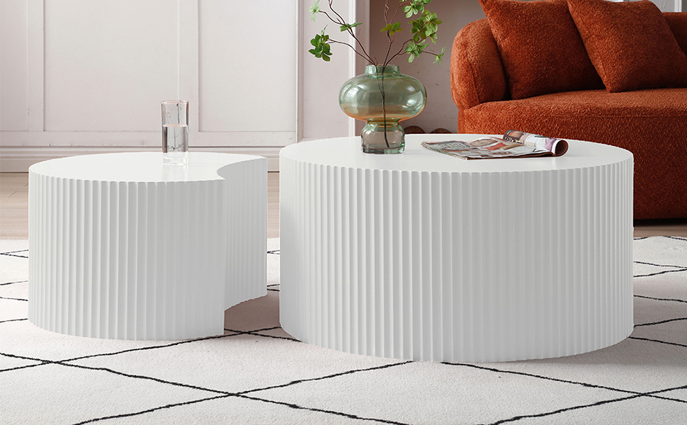 BSYEIO Nesting Coffee Table Set of 2, Walnut Round Drum