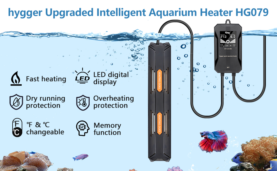 Hygger HG079 Aquarienheizung mit LED-Display, mit schneller Erwärmung, Trockenlaufschutz, Temperaturkontrolle