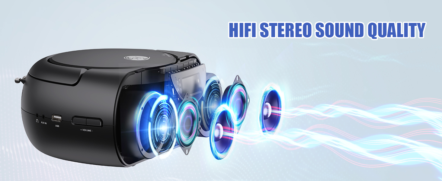 Hernido Portable CD Player, Bluetooth CD Boombox with FM Radio, Remote