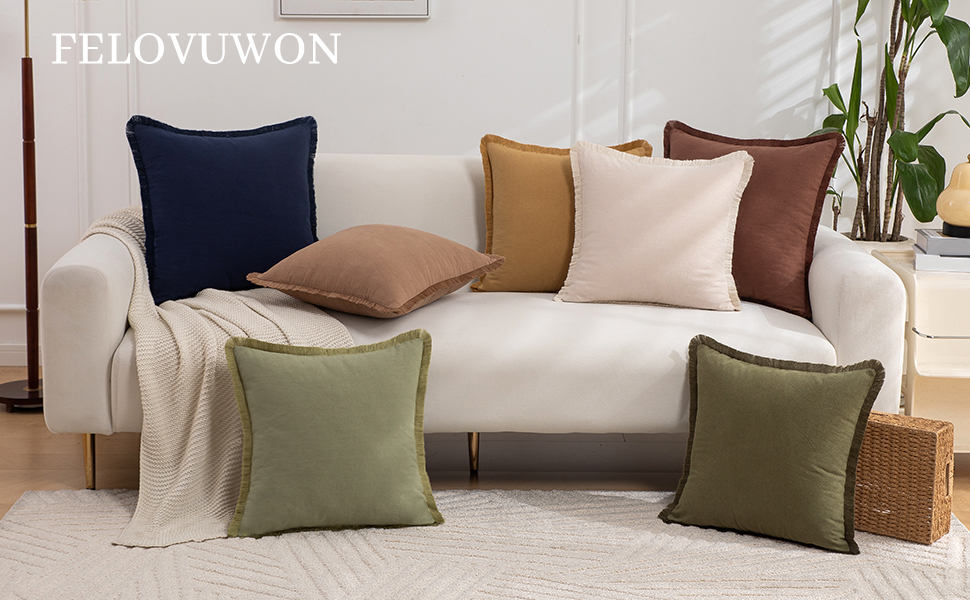 Set of 2 Square Pillow Covers, 20x20 Cotton Throw Pillow