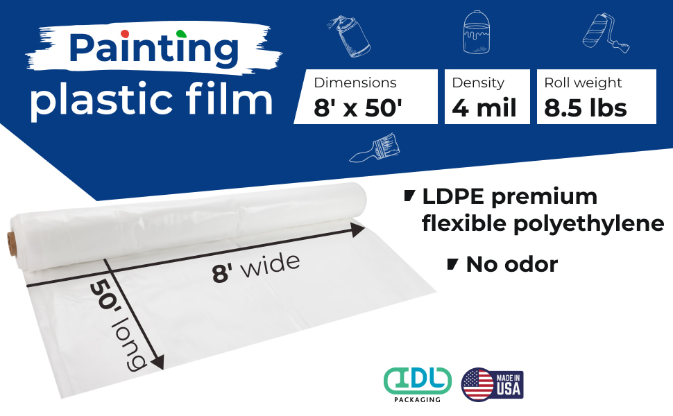 IDL Packaging Clear 4 mil Plastic Sheeting for Painting, 8