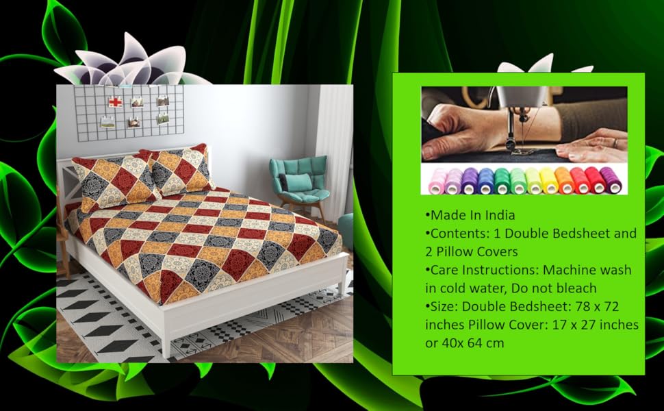 Buy SchaleSaius Premium Cotton Elastic Fitted Bedsheet with 2 Pillow