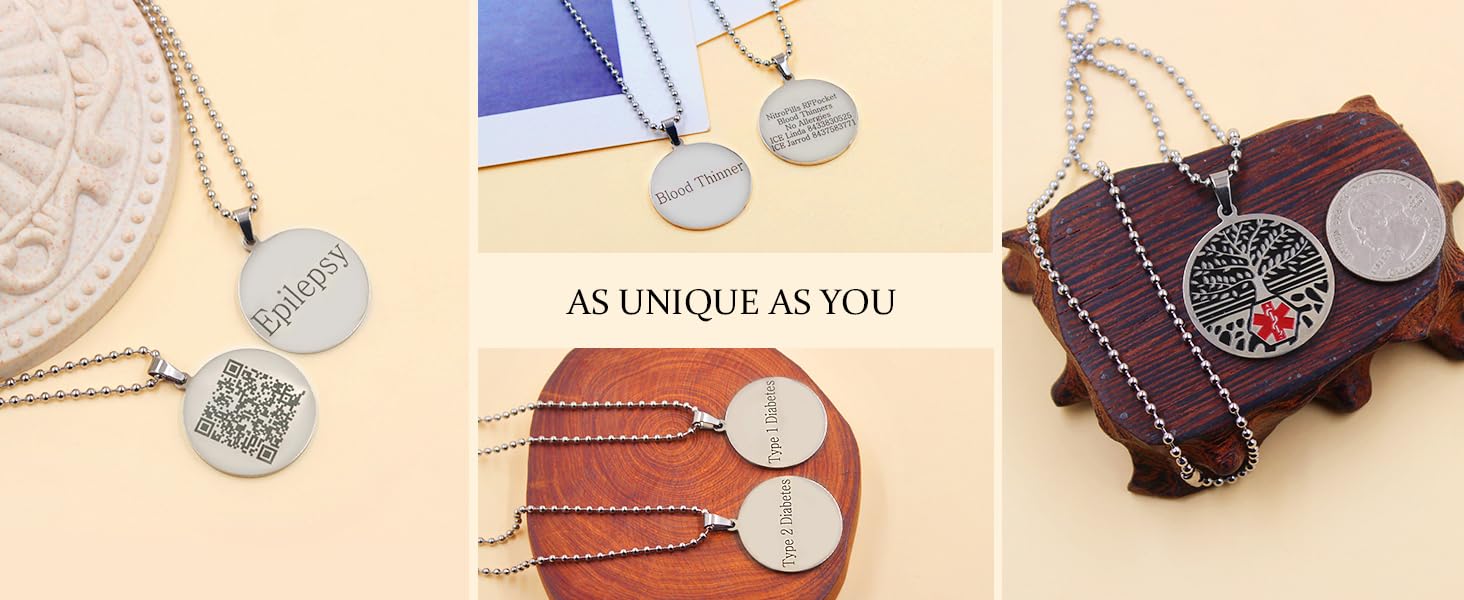 Personalized Red Medical Symbol Pendant, Engraved Disease Info Necklace,Medical History Pendant