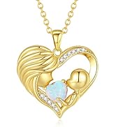FANCIME Gold Mom Birthstone Necklace Mother and Child Love Heart Necklace I Love You Mom Gifts Bi...