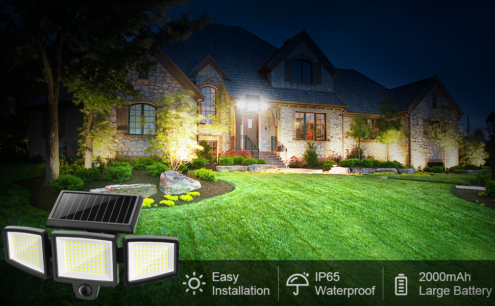 FLITI Solar Outdoor Lights,2500LM Motion Sensor Lights,Adjustable 3