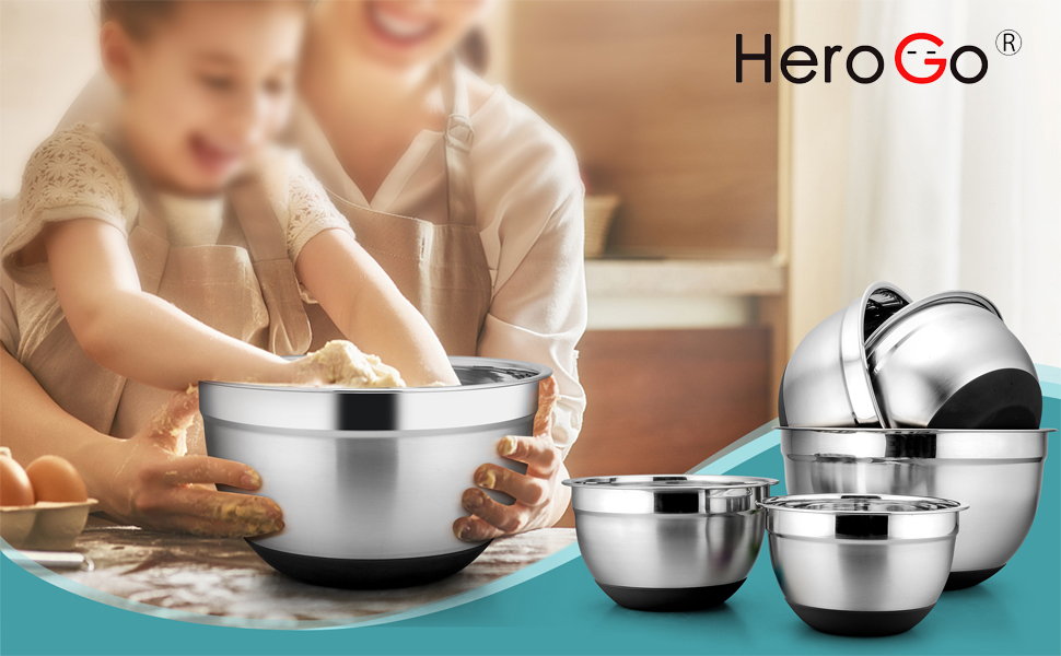 Mixing Bowl Set of 5, Herogo Stainless Steel Salad Bowl with