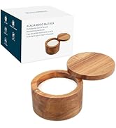 KITCHENDAO Acacia Wood Salt Cellar Bowl Box, Elegant Kitchen Salt Container Holder with Swivel Ma...