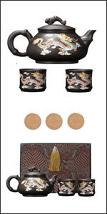 Amazon | 龍と鳳凰の色が変わる紫土のティーポットとカップの