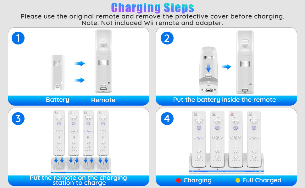 4 Ports Controller Charger for Wii/Wii U Remotes