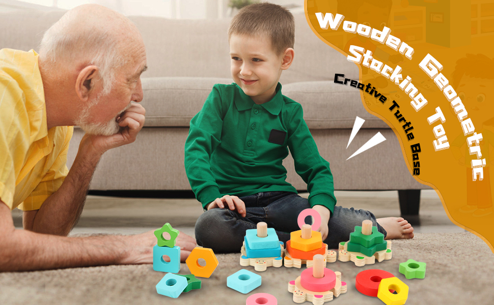 FLYINGSEEDS Wooden Stacking Toys for Toddler 2 3 4 Year Old