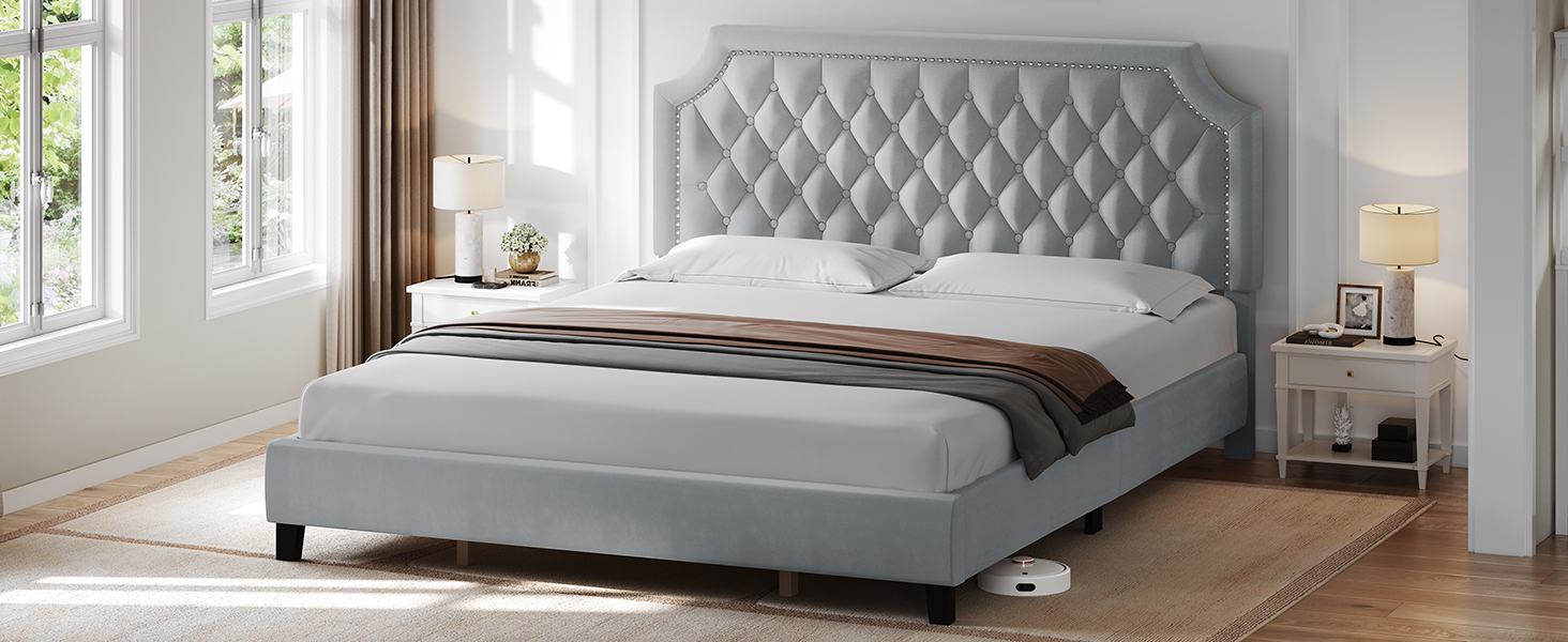 YITAHOME King Size Velvet Bed Frame with Adjustable