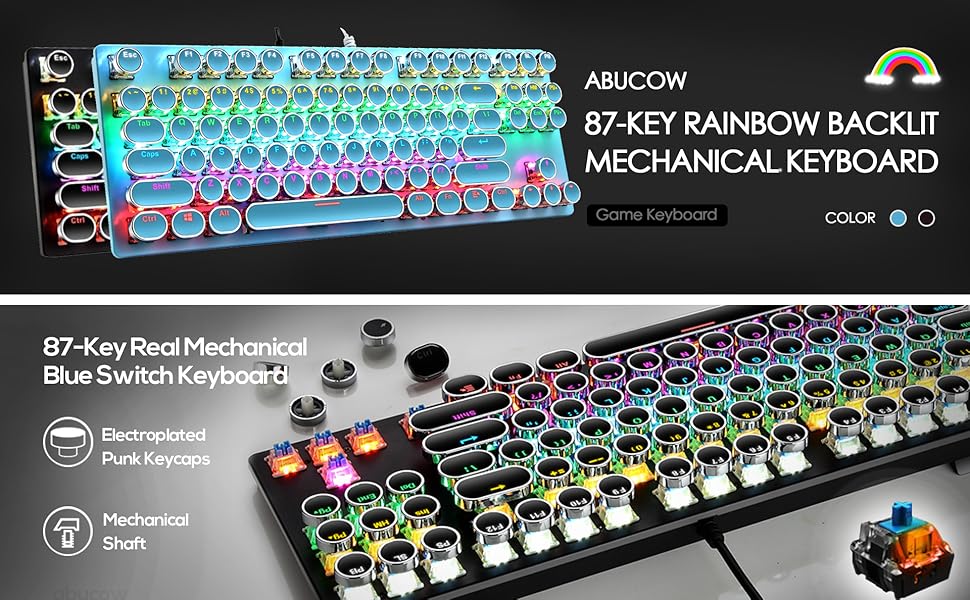 abucow Mechanical Gaming Keyboard, Punk Rainbow Backlit