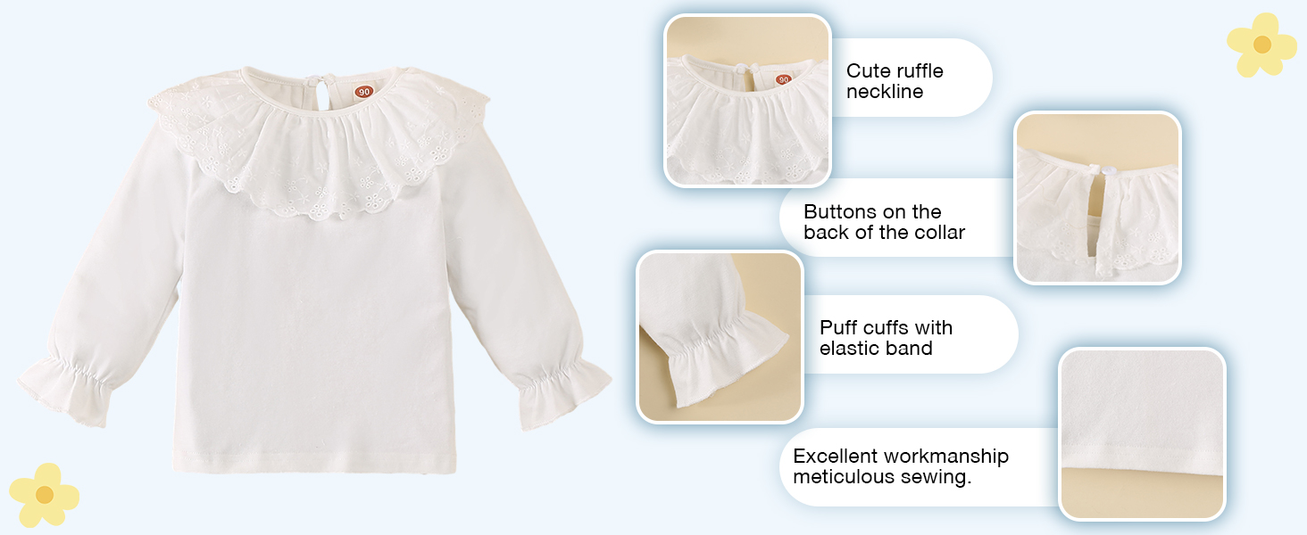 Baby Girl Kids Blouses Shortsleeves Solid Color Doll Collar T-Shirt Top Bottom