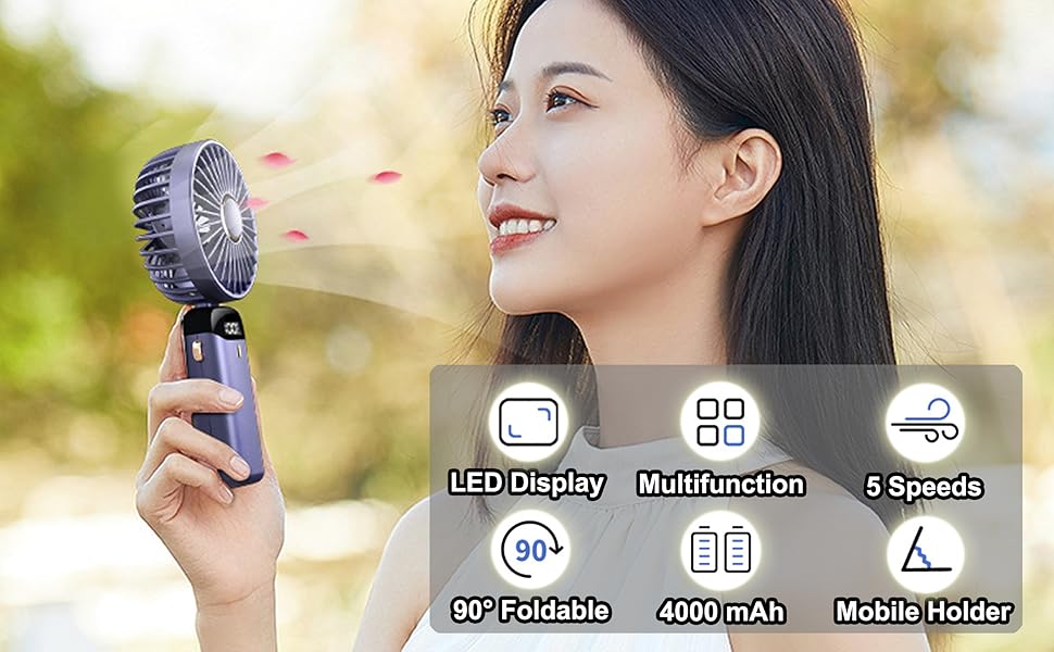 HYNXM Handheld Fan, Mini Personal Portable Hand Held USB Rechargeable