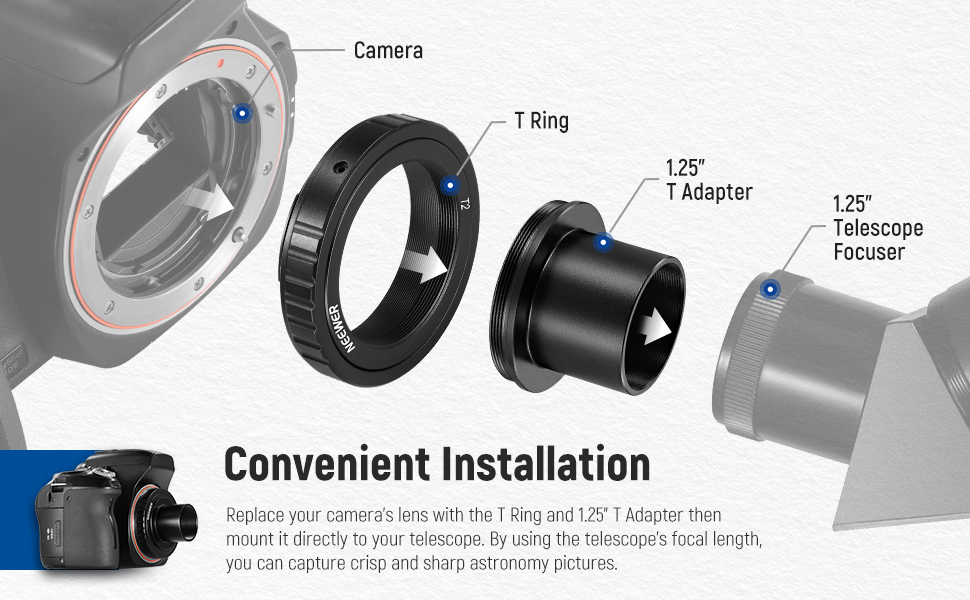 NEEWER T Ring with M42 Threads & 1.25" Telescope Adapter Compatible
