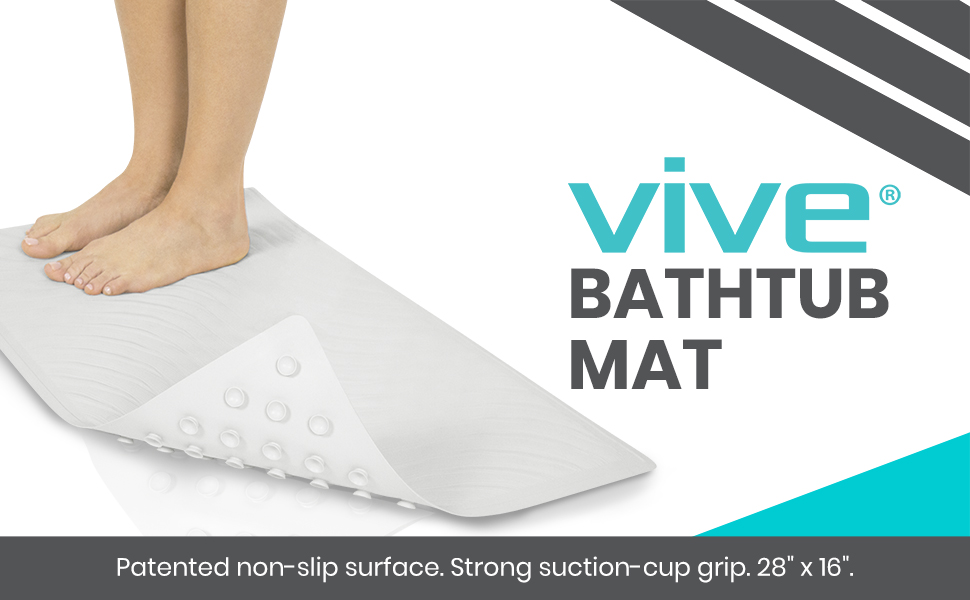 Vive NonSlip Bath Mat with Suction Cups 28" x 16" Extra