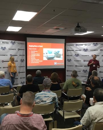 Rae and Jason Miller of Getaway Couple teaching a RV Buyers Bootcamp Course