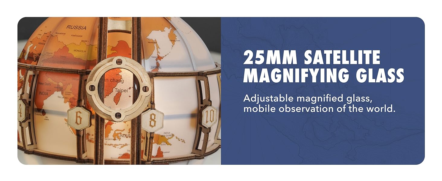 ROBOTIME 3D Puzzle Wooden Luminous Globe, Model Kits for Adult to Build