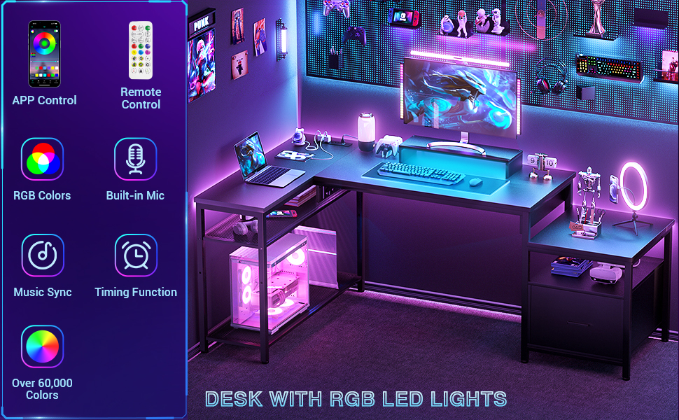 Aheaplus L Shaped Desk with Power Outlet, Standing Home