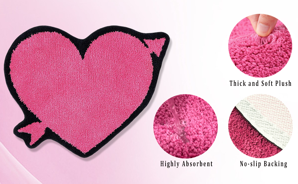 Valentine's Day Bathroom Rug Washable Mat Heart Kitchen Rug