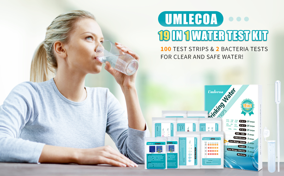 Umlecoa 19 in 1 Water Test Kit 100 Strips + 2 Bacteria