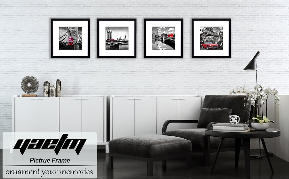 Yaetm 12x12 Picture Frames Black Set of 4, Square Photo