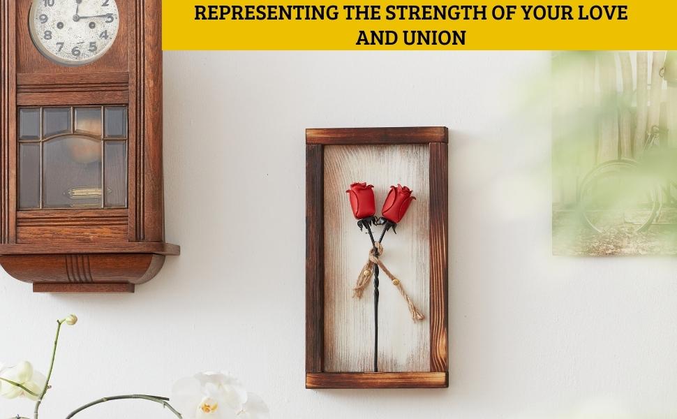 NOVECRAFTO Cream Iron Roses In Black Mountable Wooden Frame