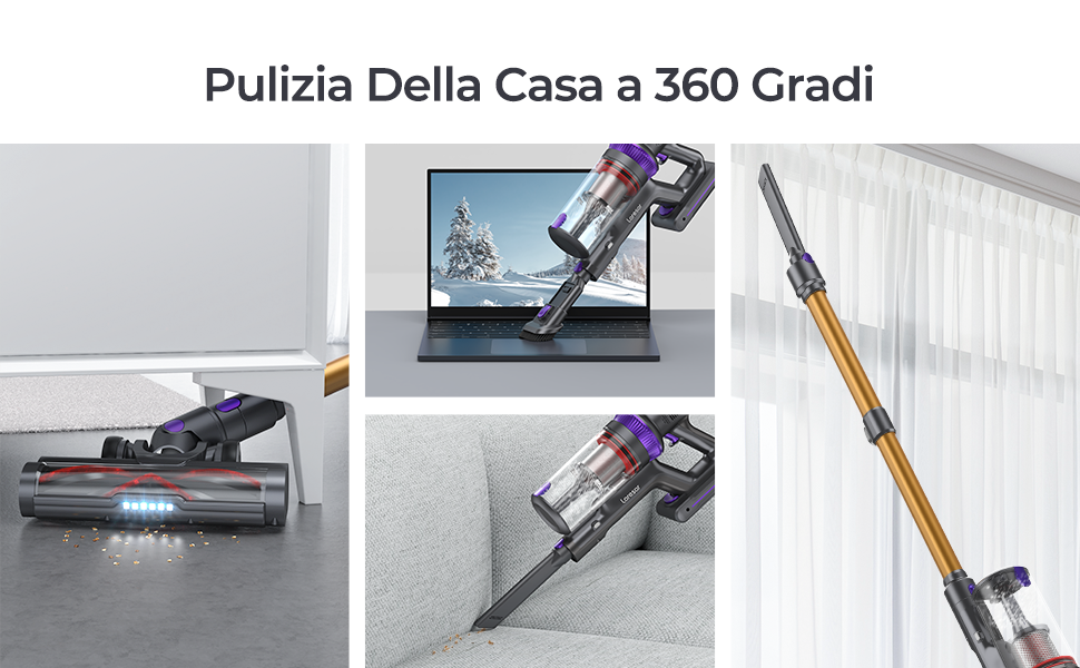 Laresar Scopa Elettrica Senza Fili, 400W/33000pa Aspirapolvere Senza Fili Potente Con Display Touch, Autonomia 50 Minuti, Anti-Avvolgimento Aspirapolvere Senza Fili, Pulizia Dei Bordi, 1.5L【Elite 3】 14 Aspirapolvere Senza Fili, Scopa Elettrica Senza Fili