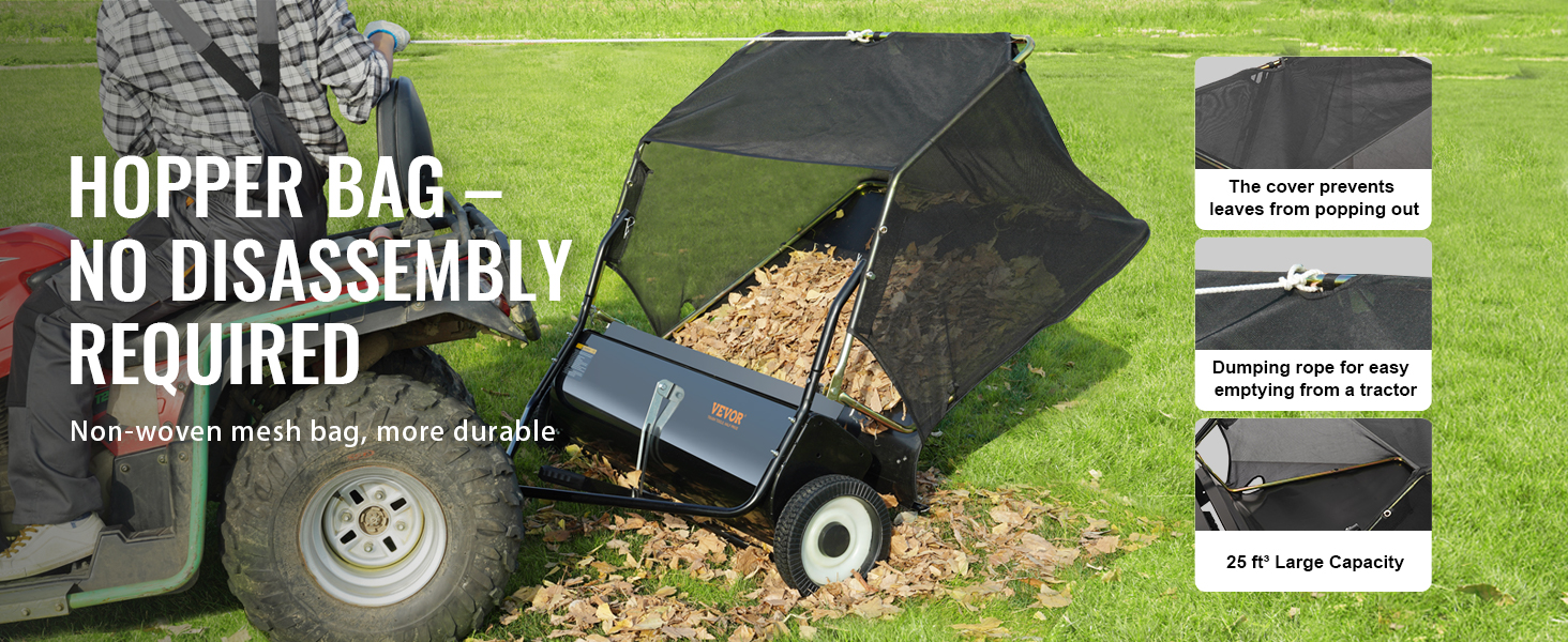 VEVOR 42.5 Inch Tow Behind Lawn Sweeper, 25 cu. ft Large