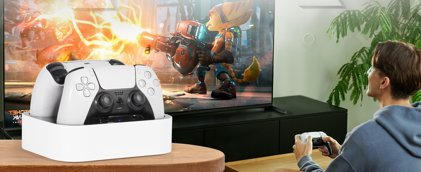 Mcbazel PS5 Controller Charging Station,Fast Charger Dock for PlayStation 5 DualSense Controller Charging Docking Station with LED Light Indicators/Fast Charging/Tri-protection/Dual Chargers 21 PS5 Controller Charging Station