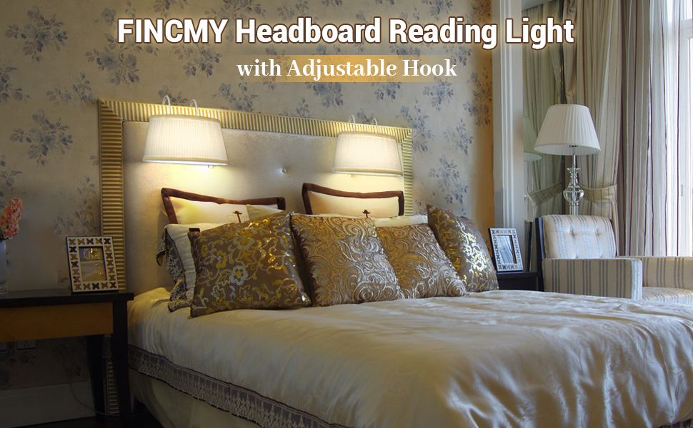FINCMY Bed Reading Light, Eye Caring Headboard Reading Light with Adjustable Hook, Book Light